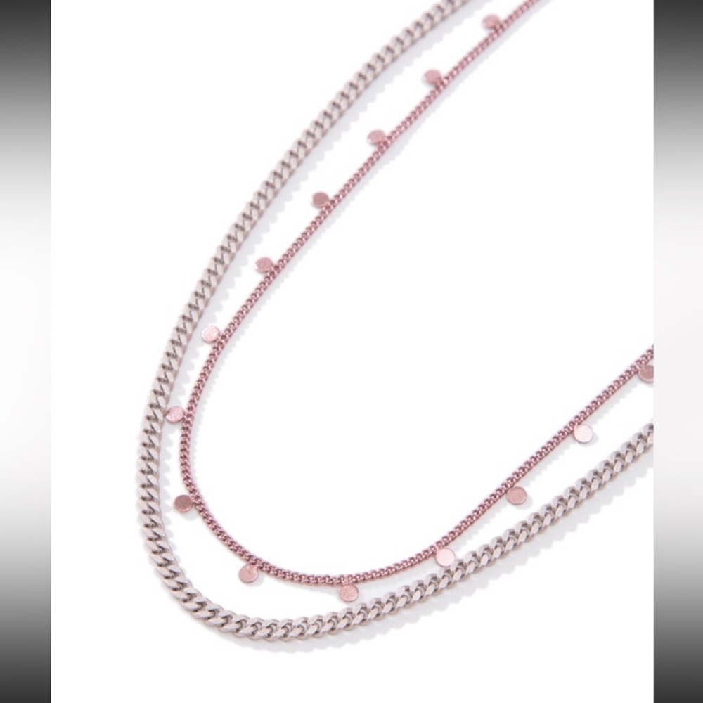 New in Bag Kyran Double Chain Necklace By Alexa Rae silver and peony pink